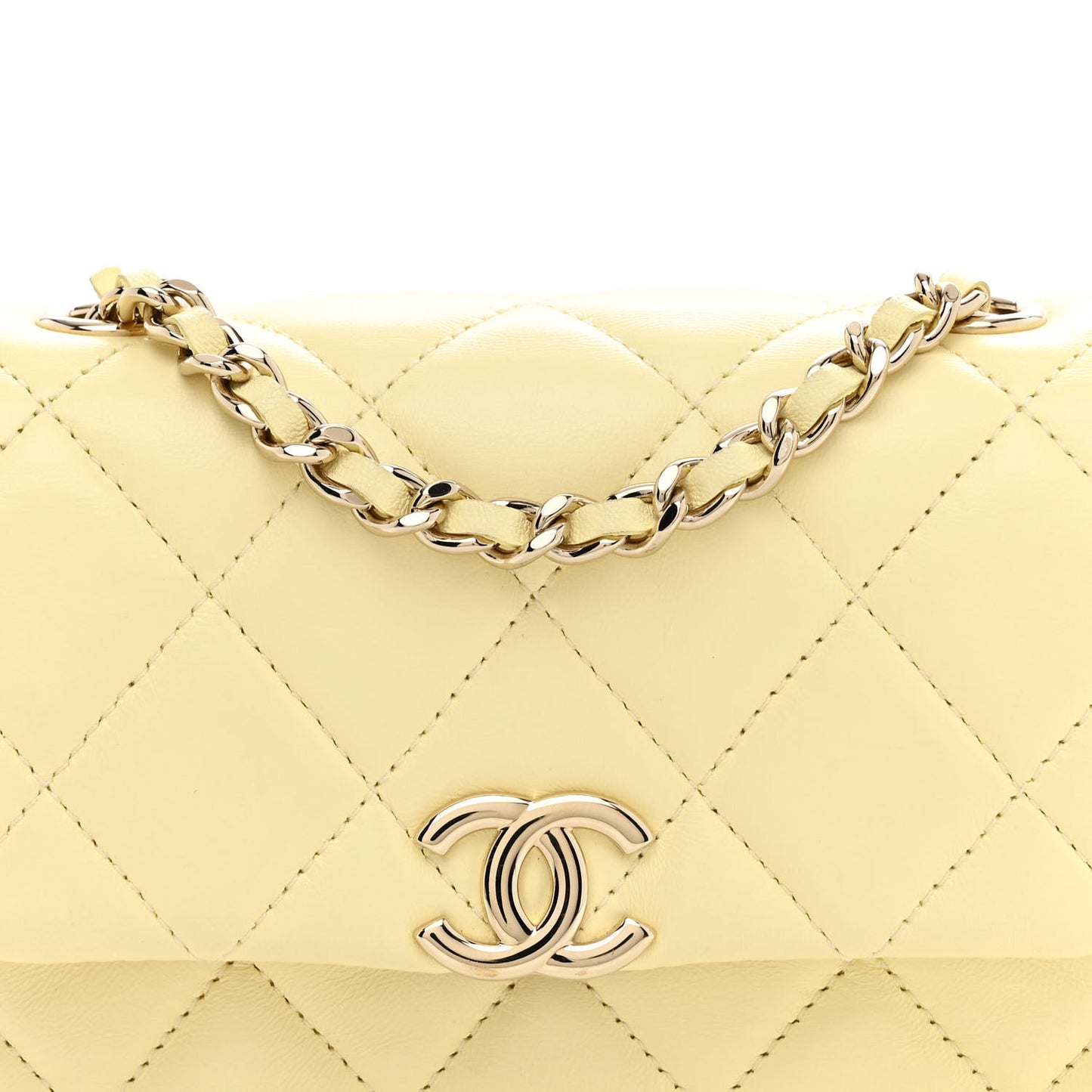 Lambskin Quilted Clutch With Chain Light Yellow