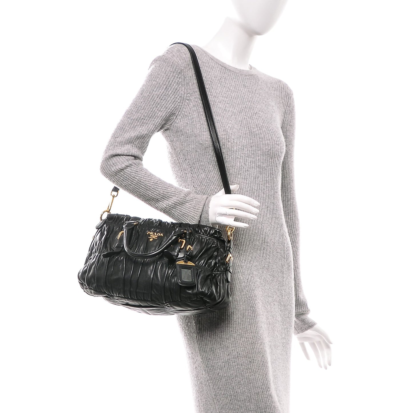 Nappa Gaufre Shopping Satchel Black