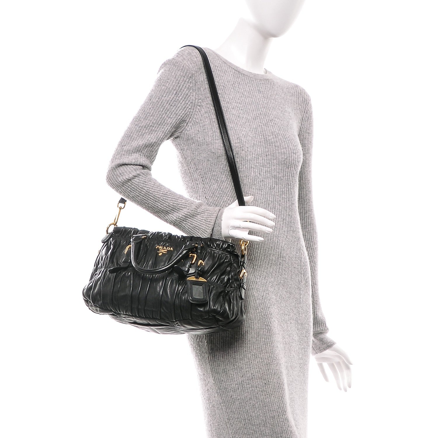 Prada Nappa Gaufre Shopping Satchel Black 2 of 6