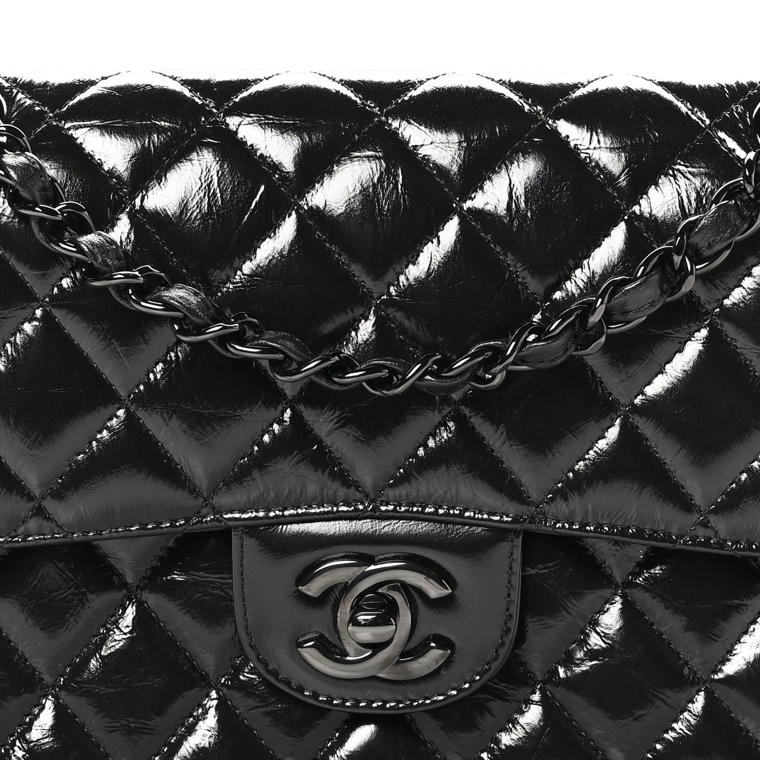Chanel Shiny Crumpled Calfskin Quilted Small Double Flap So Black 8 of 10