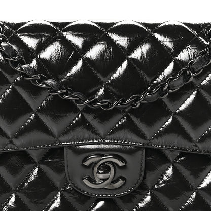 Chanel Shiny Crumpled Calfskin Quilted Small Double Flap So Black 8 of 10