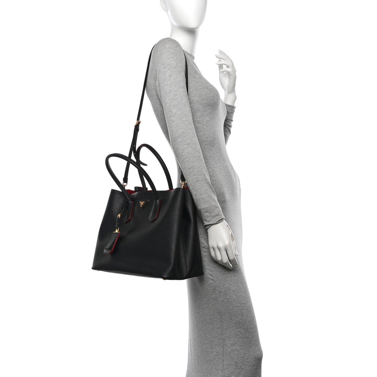 Saffiano Cuir Medium Double Bag Black Fuoco