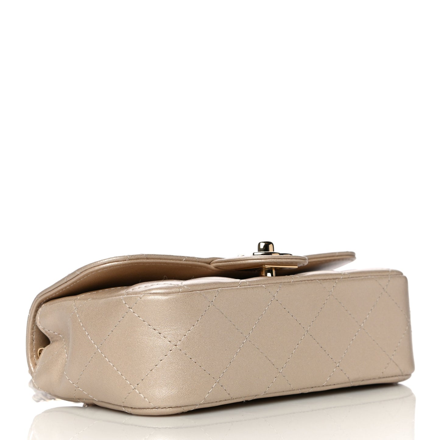 Metallic Lambskin Quilted Extra Mini V For Victory Flap Light Gold