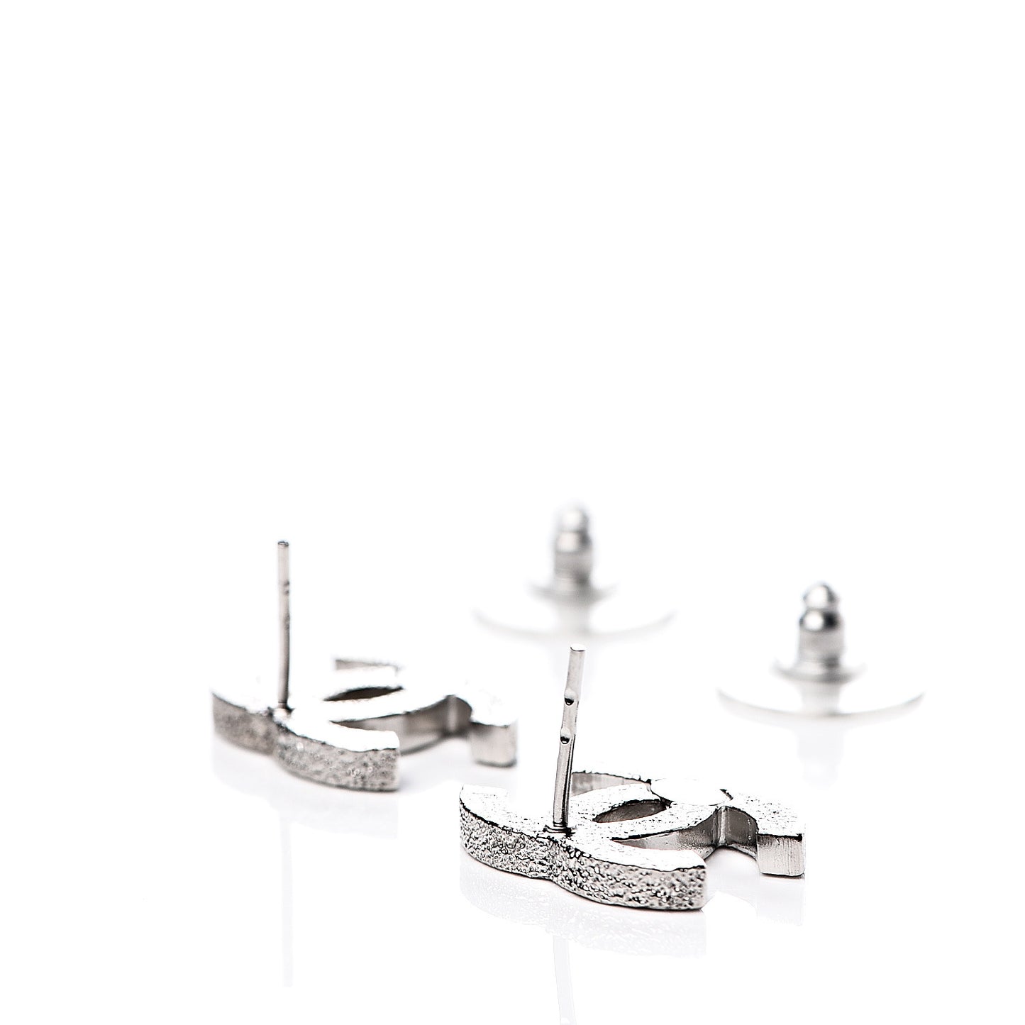 Glitter Enamel CC Earrings Silver White