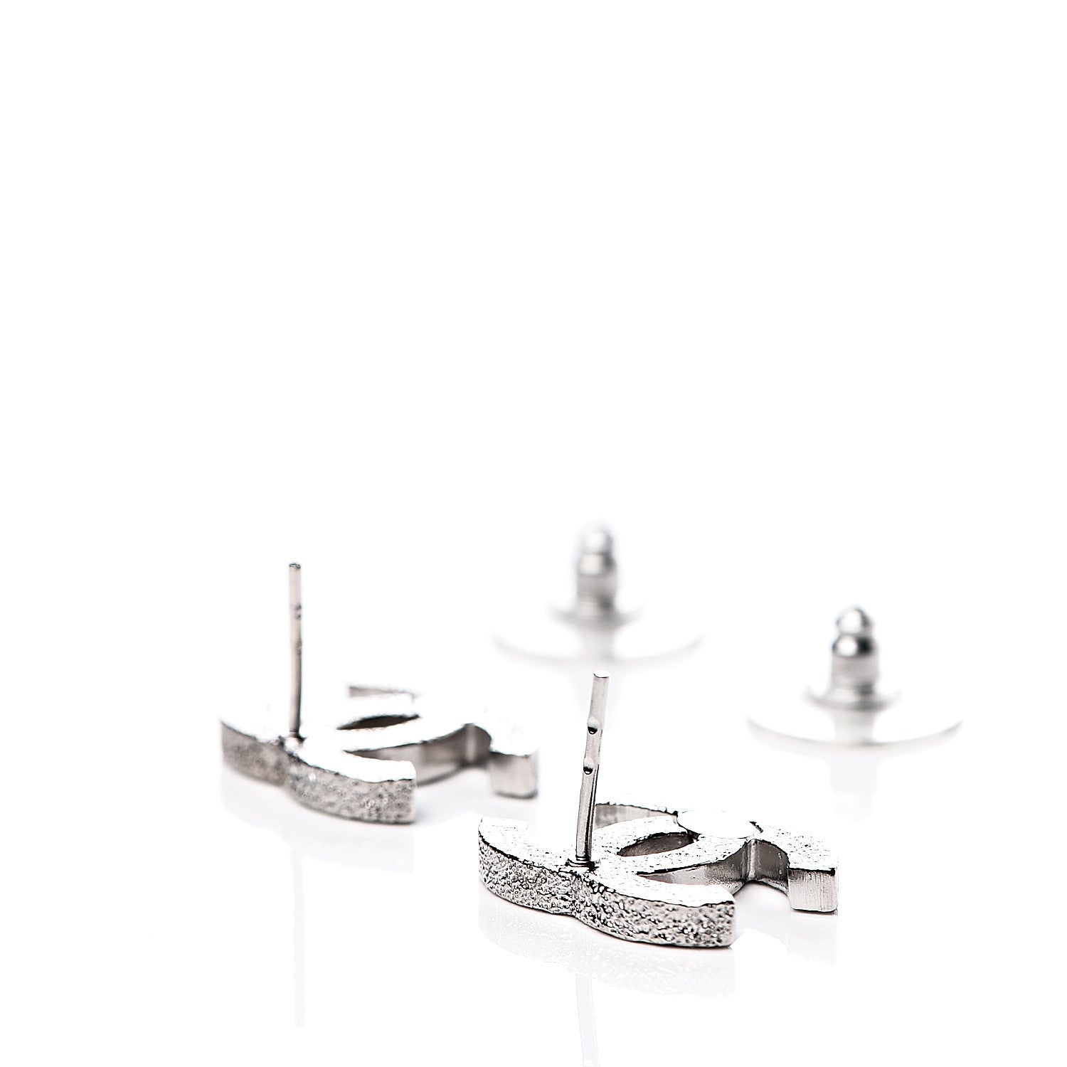 Chanel Glitter Enamel CC Earrings Silver White 4 of 4
