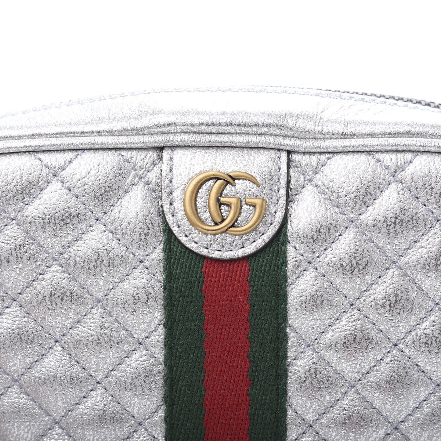 Laminated Nappa Web Trapuntata Mini GG Shoulder Bag Argento