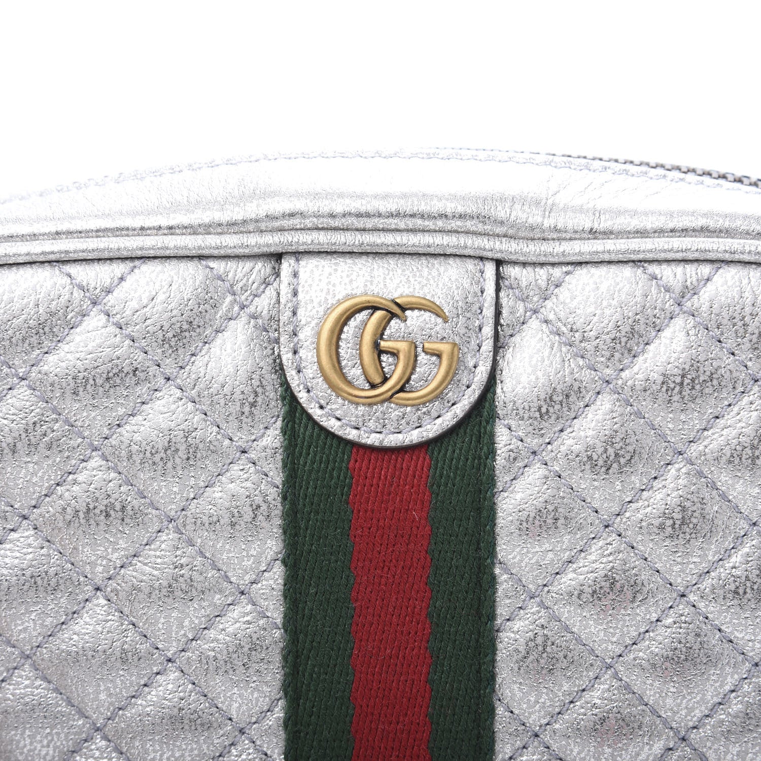Gucci Laminated Nappa Web Trapuntata Mini GG Shoulder Bag Argento 7 of 10