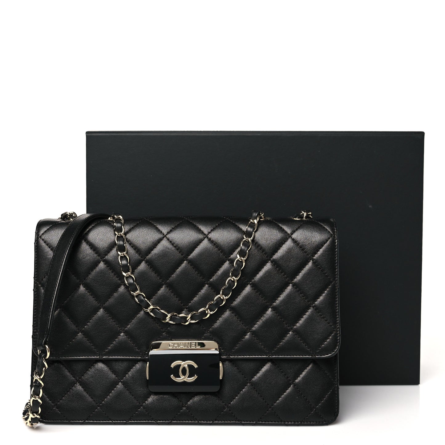 Sheepskin Quilted Large Beauty Lock Flap Black