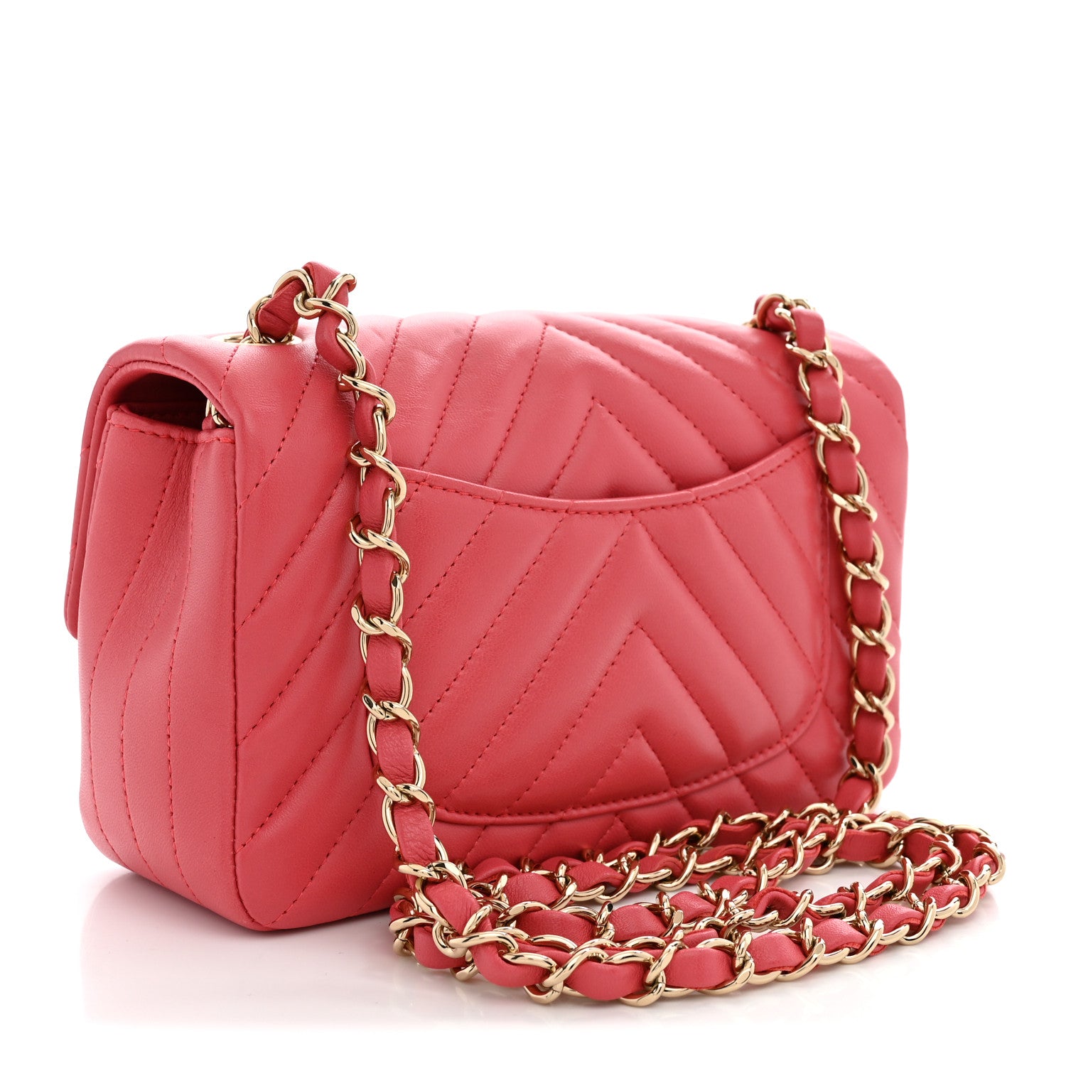 Chanel Lambskin Chevron Quilted Mini Rectangular Flap Dark Pink 2 of 9