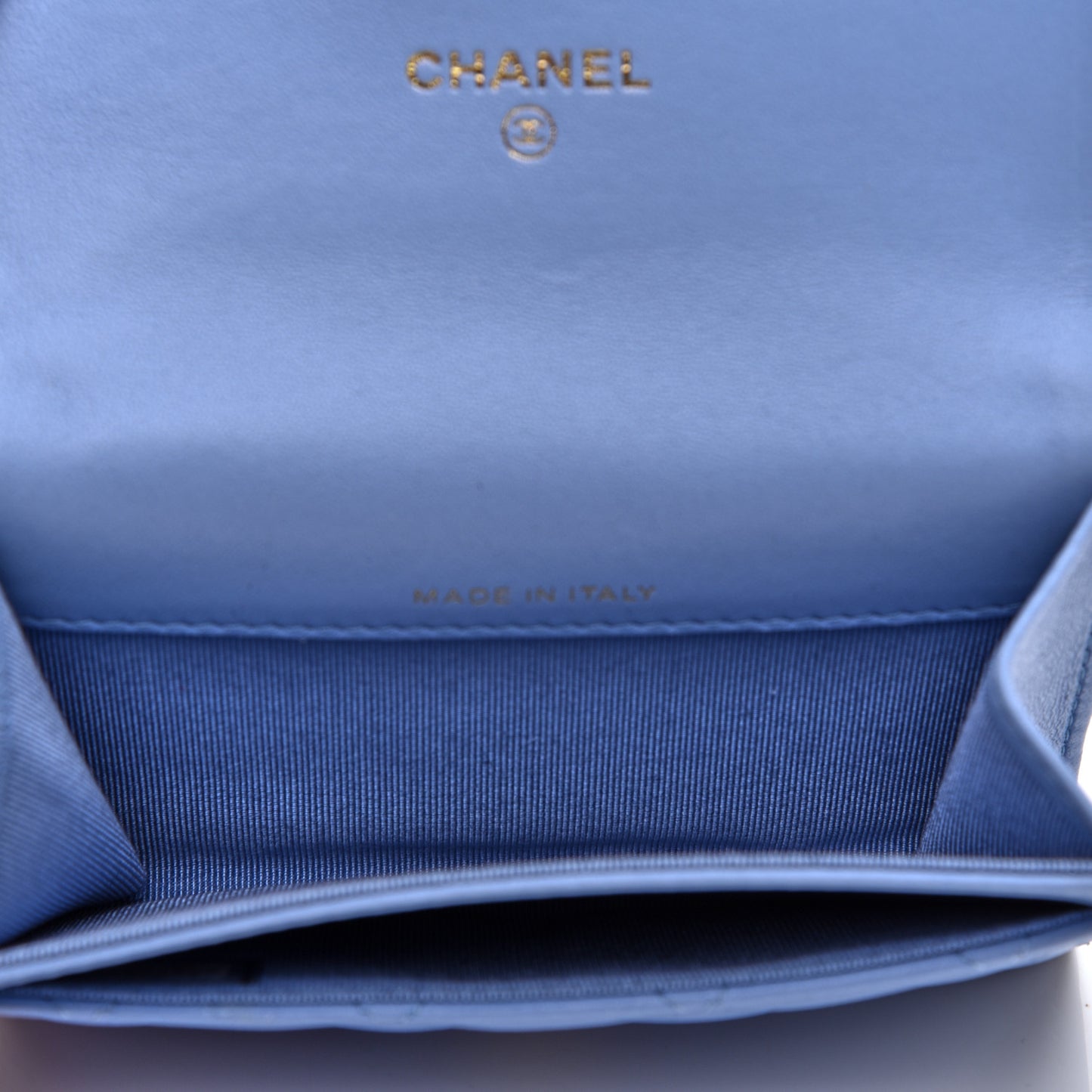 Lambskin Quilted Flap Card Holder Wallet Light Blue