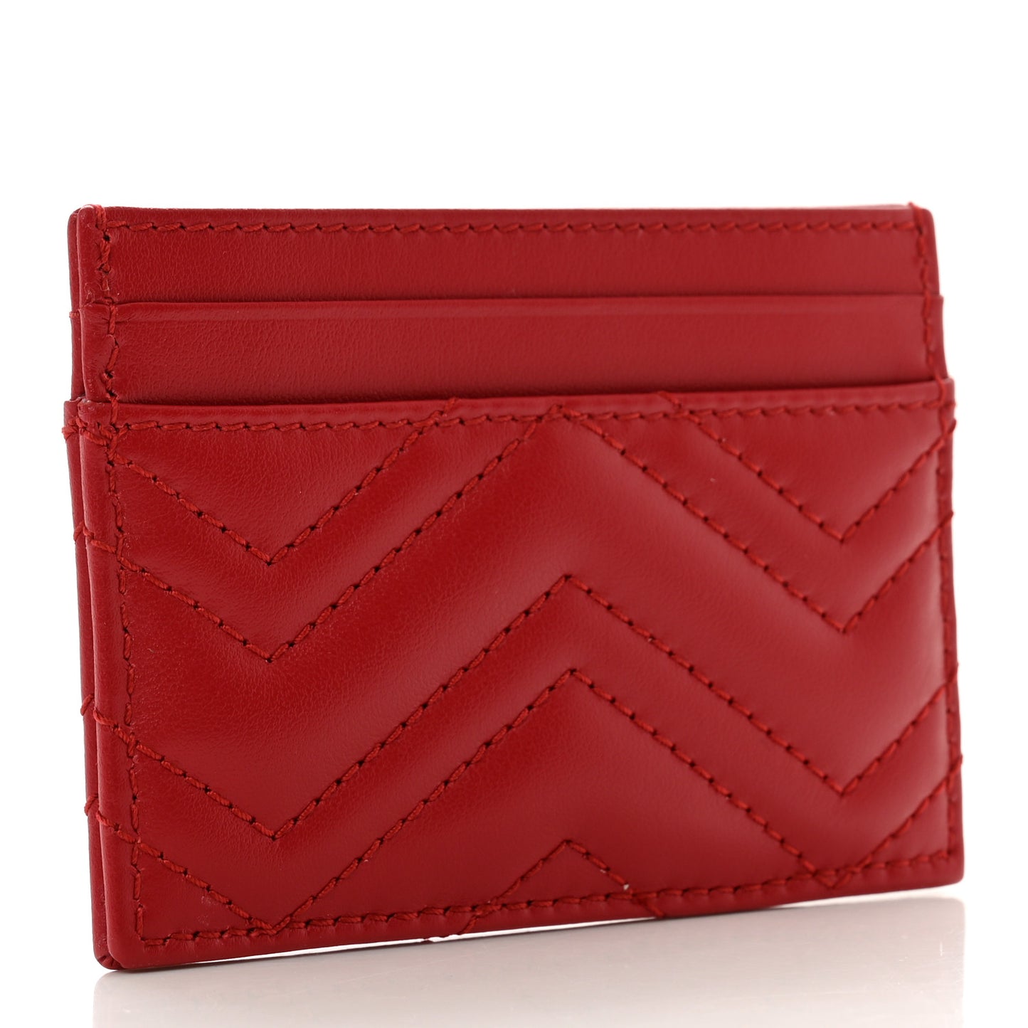 Calfskin Matelasse GG Marmont Card Holder Hibiscus Red