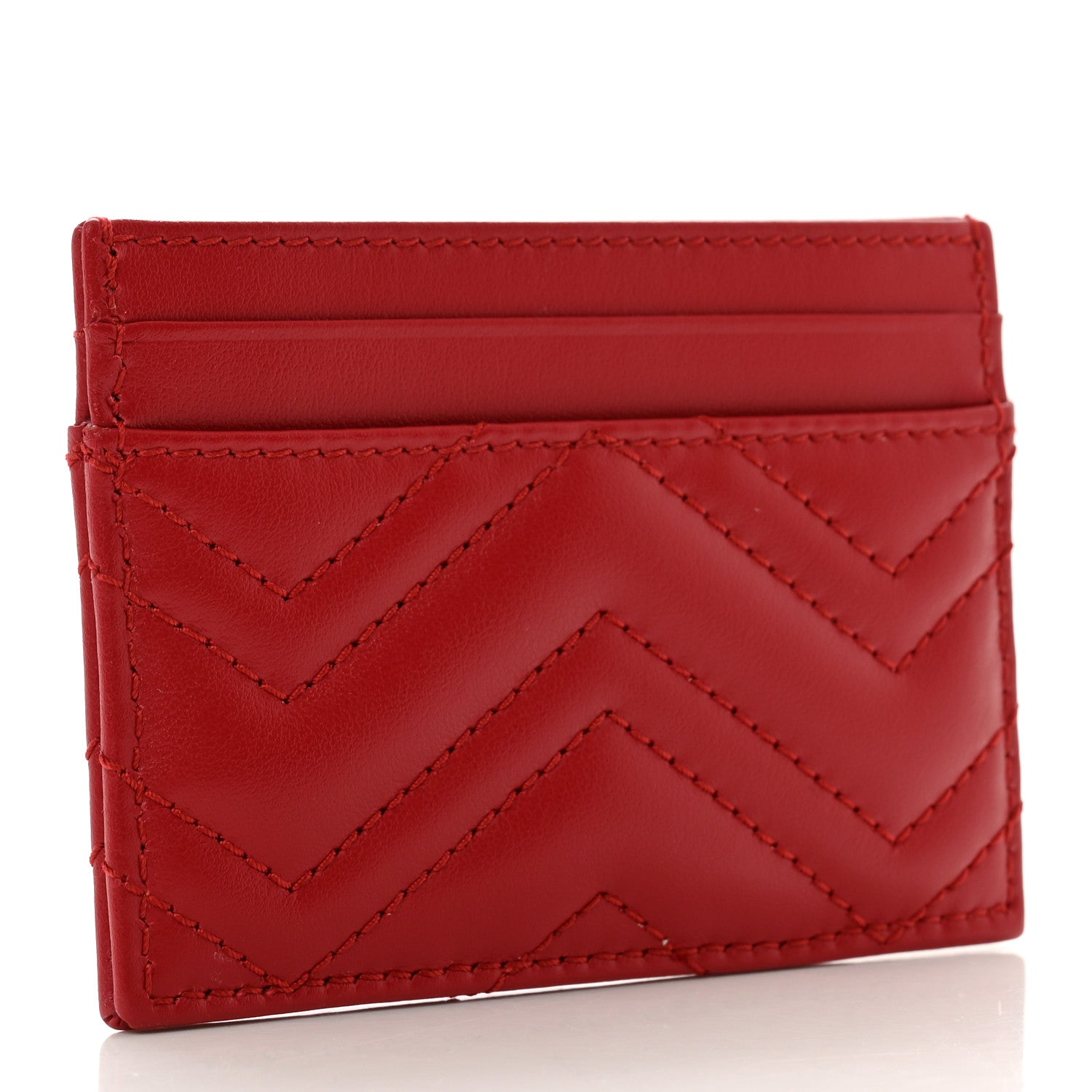 Gucci Calfskin Matelasse GG Marmont Card Holder Hibiscus Red 3 of 6