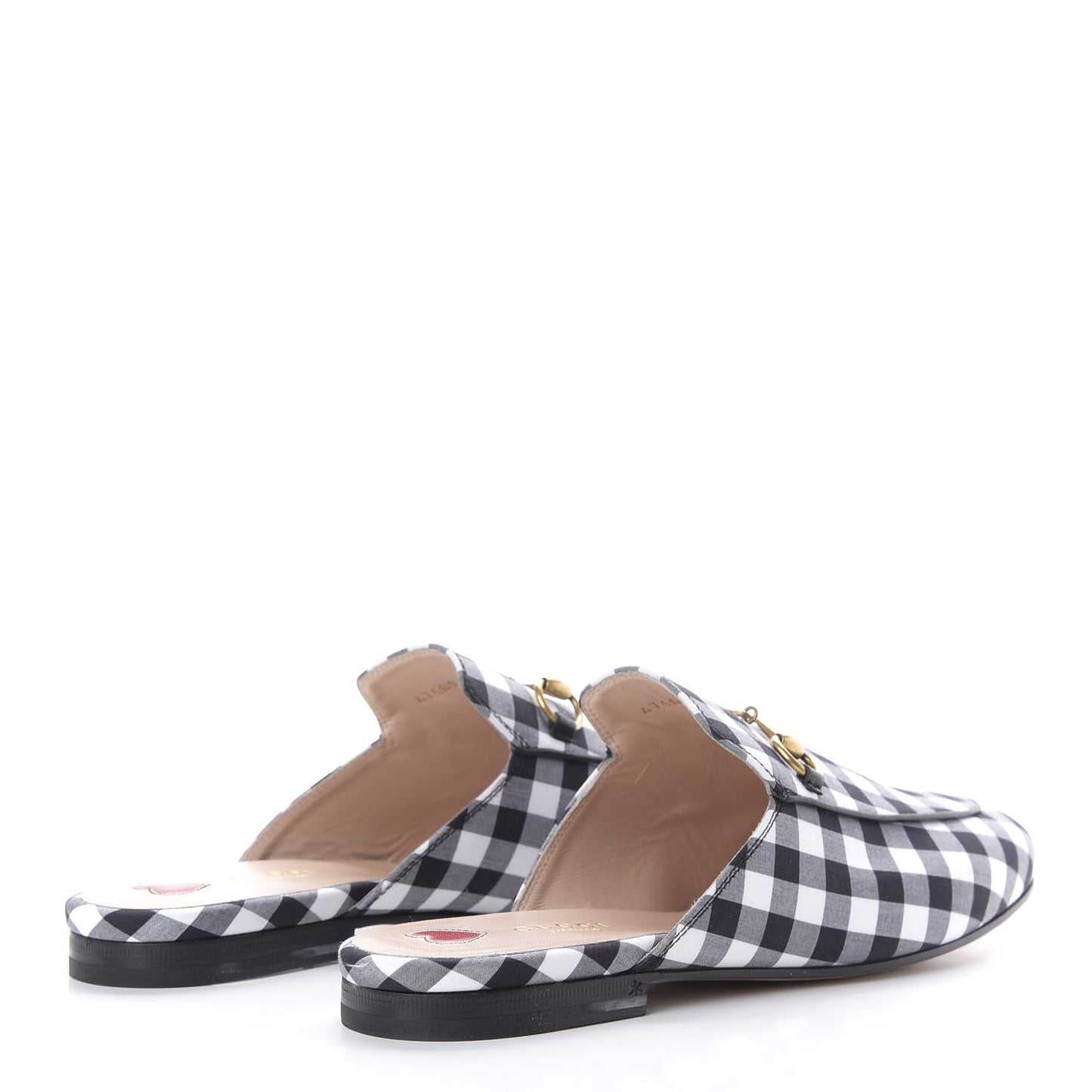 Cotton Gingham Womens Princetown Slippers 38.5 White Black