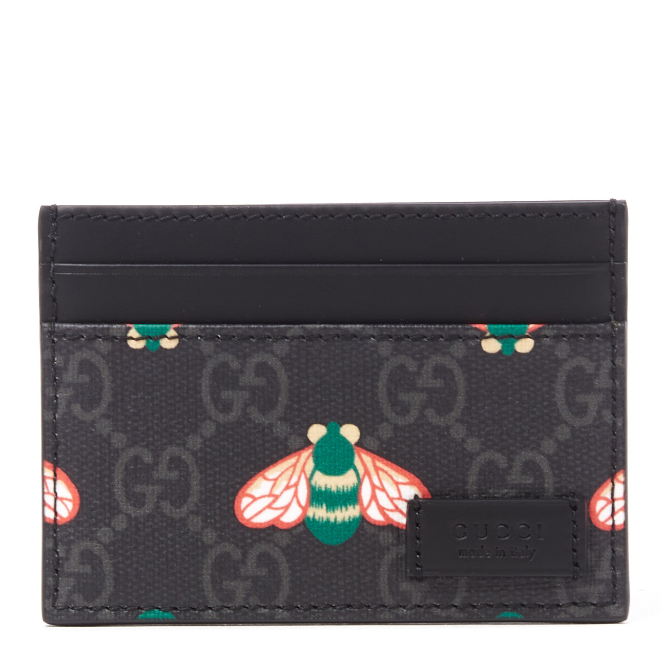 GG Supreme Monogram Bee Multicolor Appia Calfskin Card Holder Black Multicolor