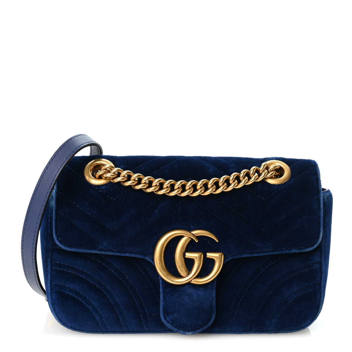 Gucci Velvet Matelasse Mini GG Marmont Shoulder Bag Cobalt Blue 1 of 9