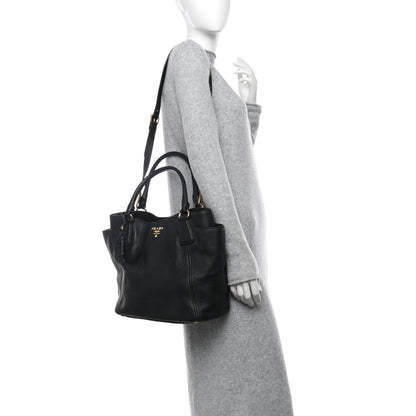 Prada Vitello Daino Side Pocket Tote Black 2 of 10
