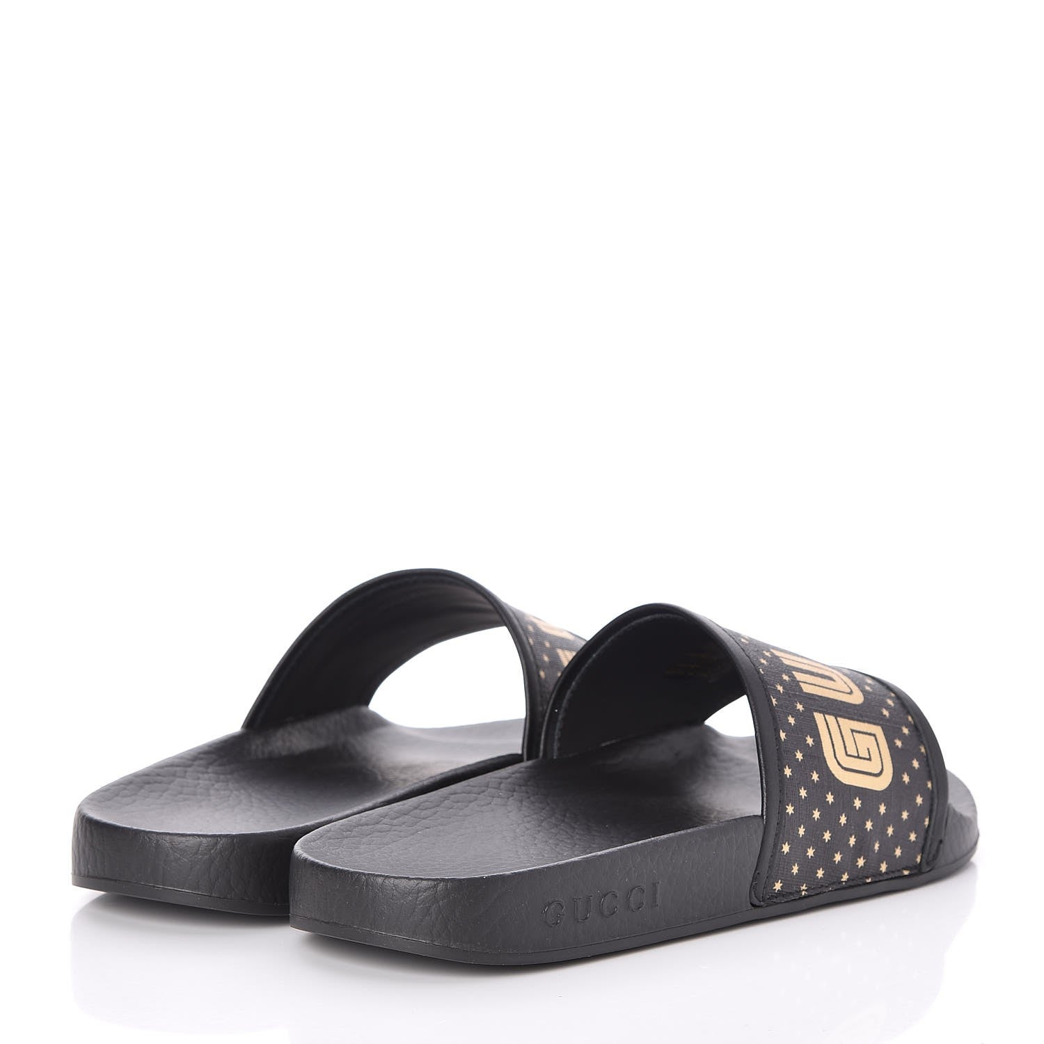 Gucci X SEGA Supreme Canvas GUCCY Stars Womens Slide Sandals 37 Black Gold 4 of 9