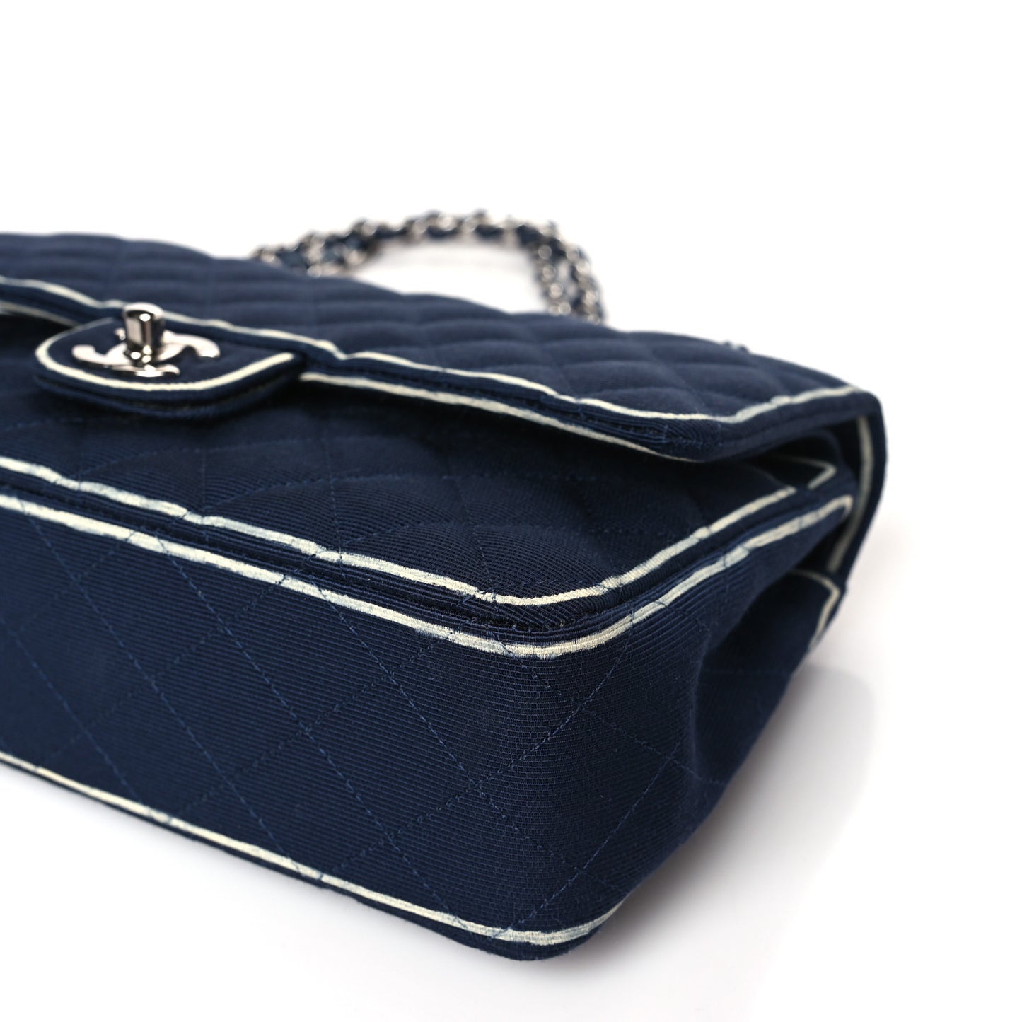 Grosgrain Quilted Medium Double Flap Navy