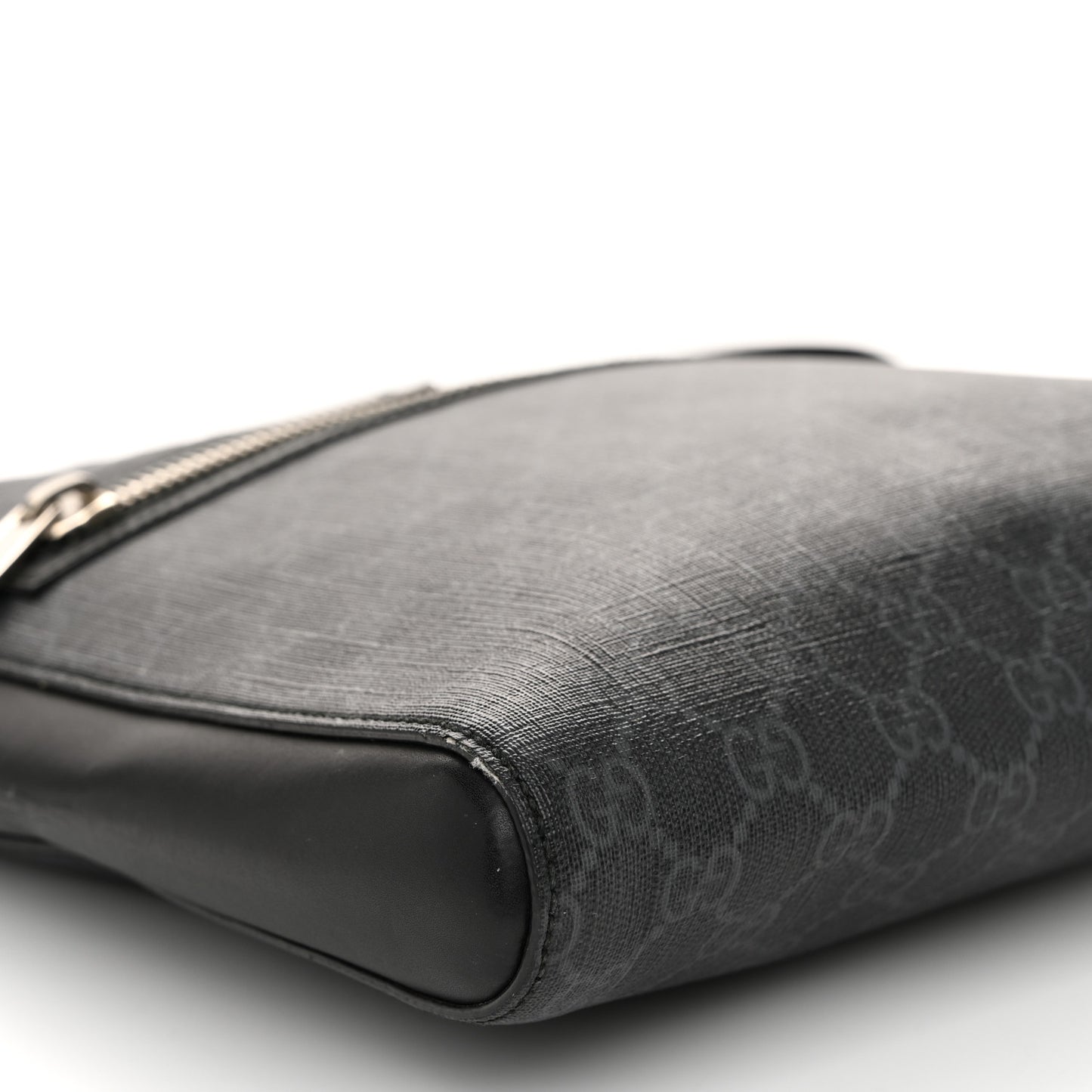 GG Supreme Monogram Appia Calfskin Web Flat Messenger Bag Black Grey