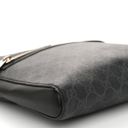 Gucci GG Supreme Monogram Appia Calfskin Web Flat Messenger Bag Black Grey 9 of 11
