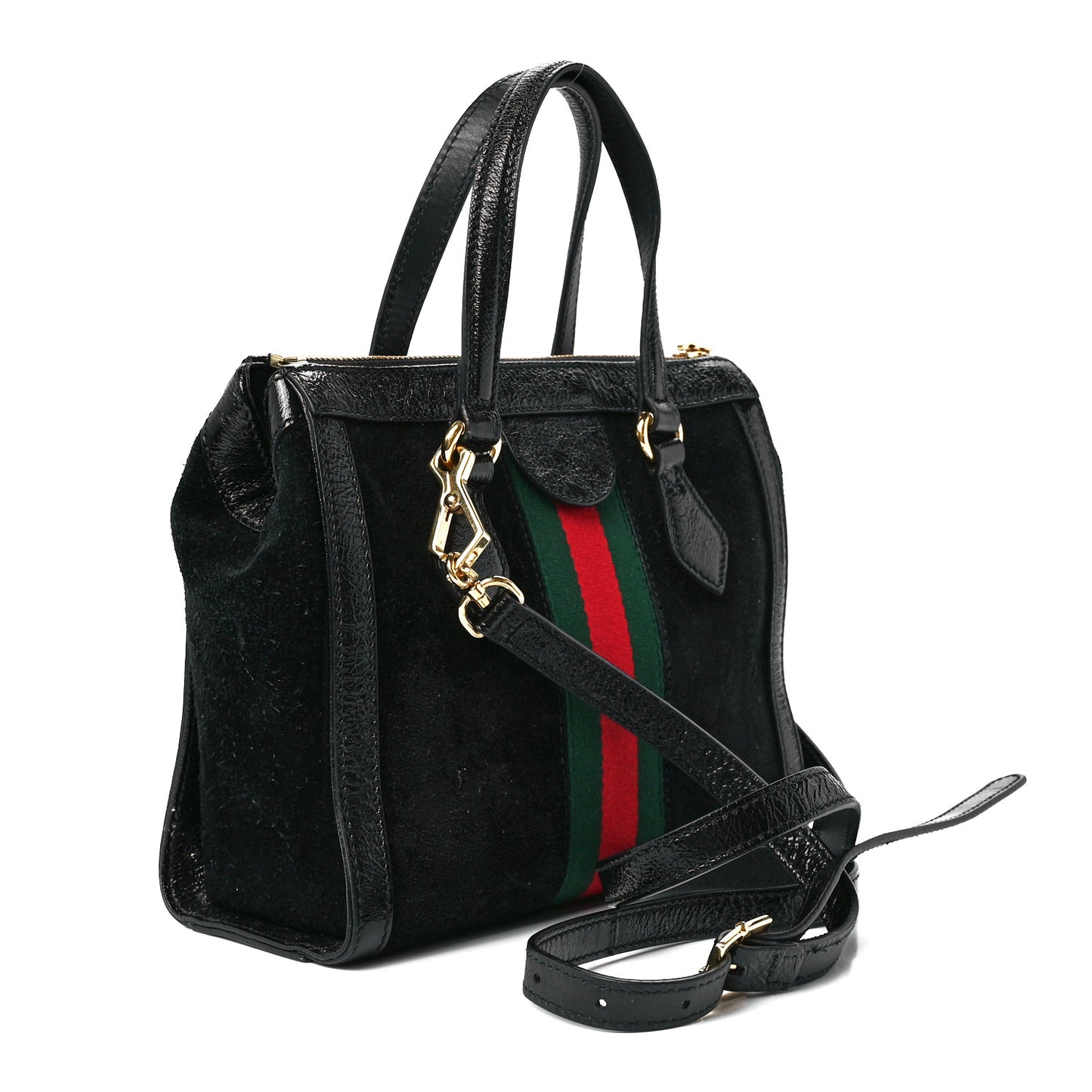 Suede Patent GG Web Small Ophidia Tote Bag Black