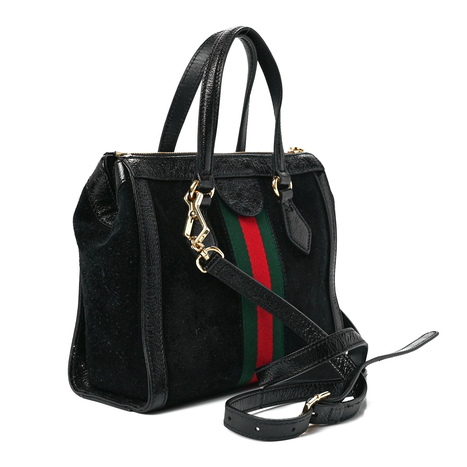 Gucci Suede Patent GG Web Small Ophidia Tote Bag Black 3 of 12