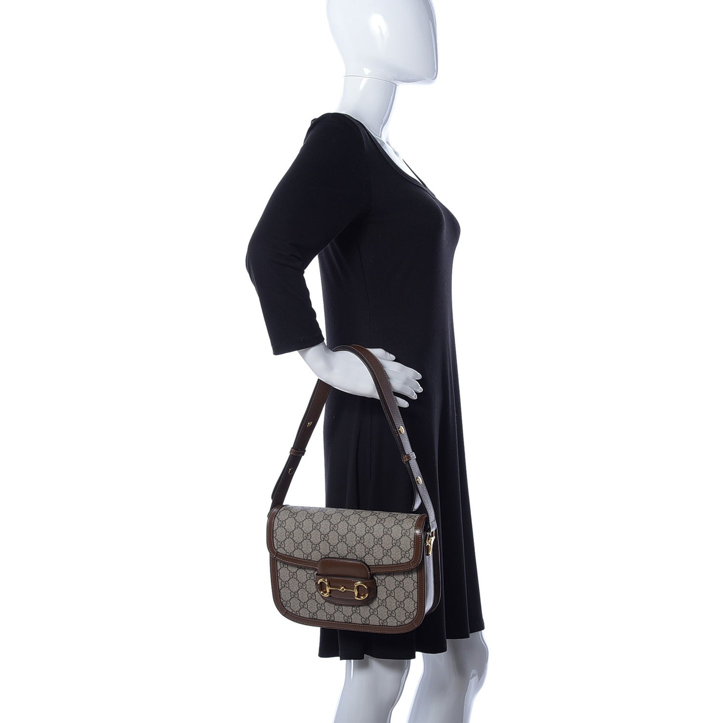 GG Supreme Monogram Horsebit 1955 Shoulder Bag Beige Brown Sugar