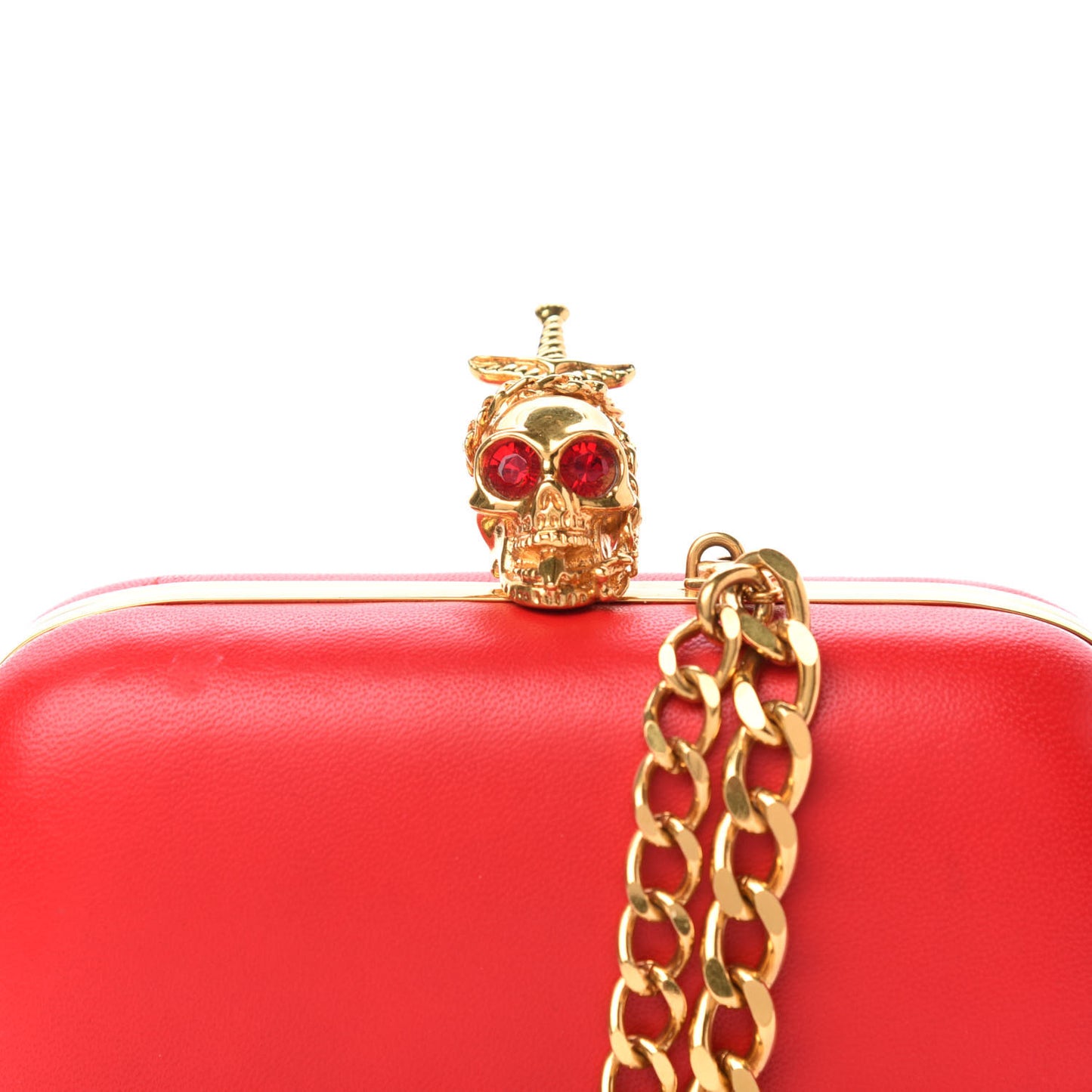 Calfskin Dagger Skull Box Clutch Red