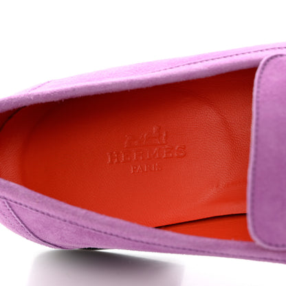 Hermes Suede Goatskin Womens Royal Loafers 38 Violet Parme 7 of 8