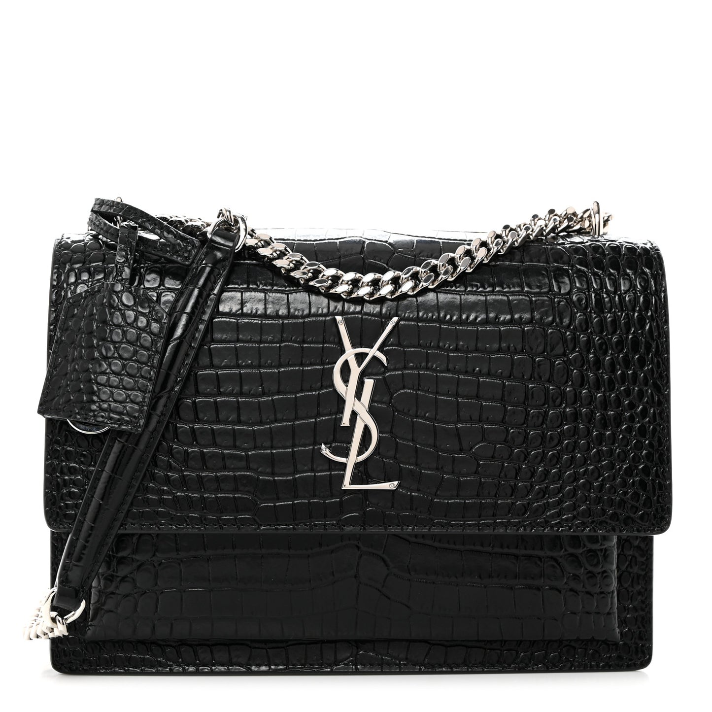 Calfskin Crocodile Embossed Medium Monogram Sunset Black