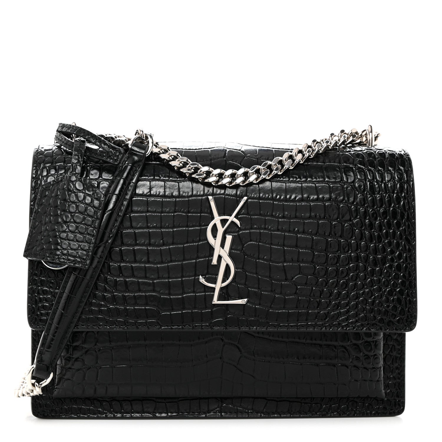 Saint Laurent Calfskin Crocodile Embossed Medium Monogram Sunset Black 1 of 12