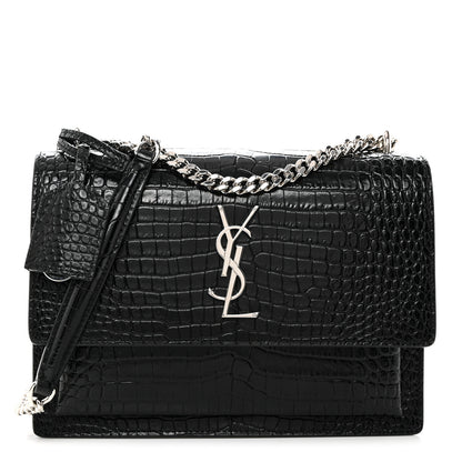 Saint Laurent Calfskin Crocodile Embossed Medium Monogram Sunset Black 1 of 12