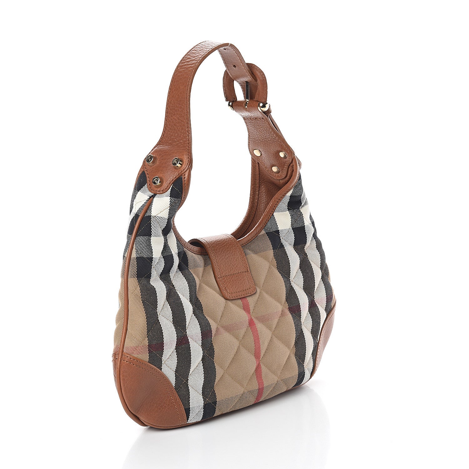Burberry House Check Quilted Small Brook Hobo Brown 541522