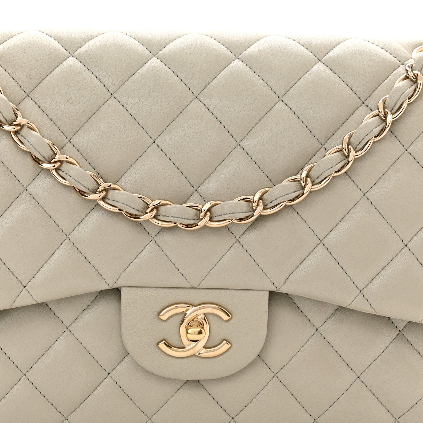 Lambskin Quilted Jumbo Double Flap Grey