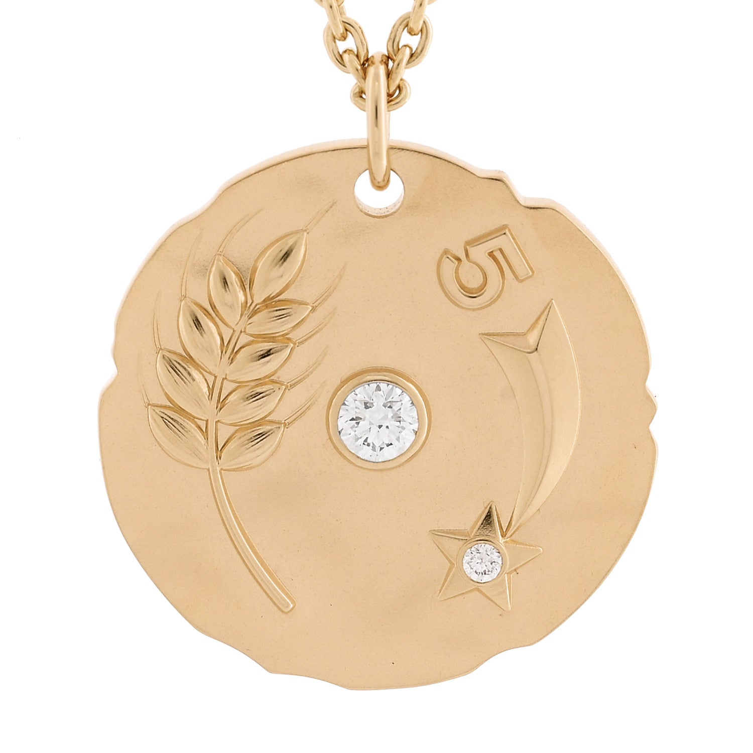 Chanel 18K Yellow Gold Diamond Talismans Medal Pendant Necklace 4 of 7