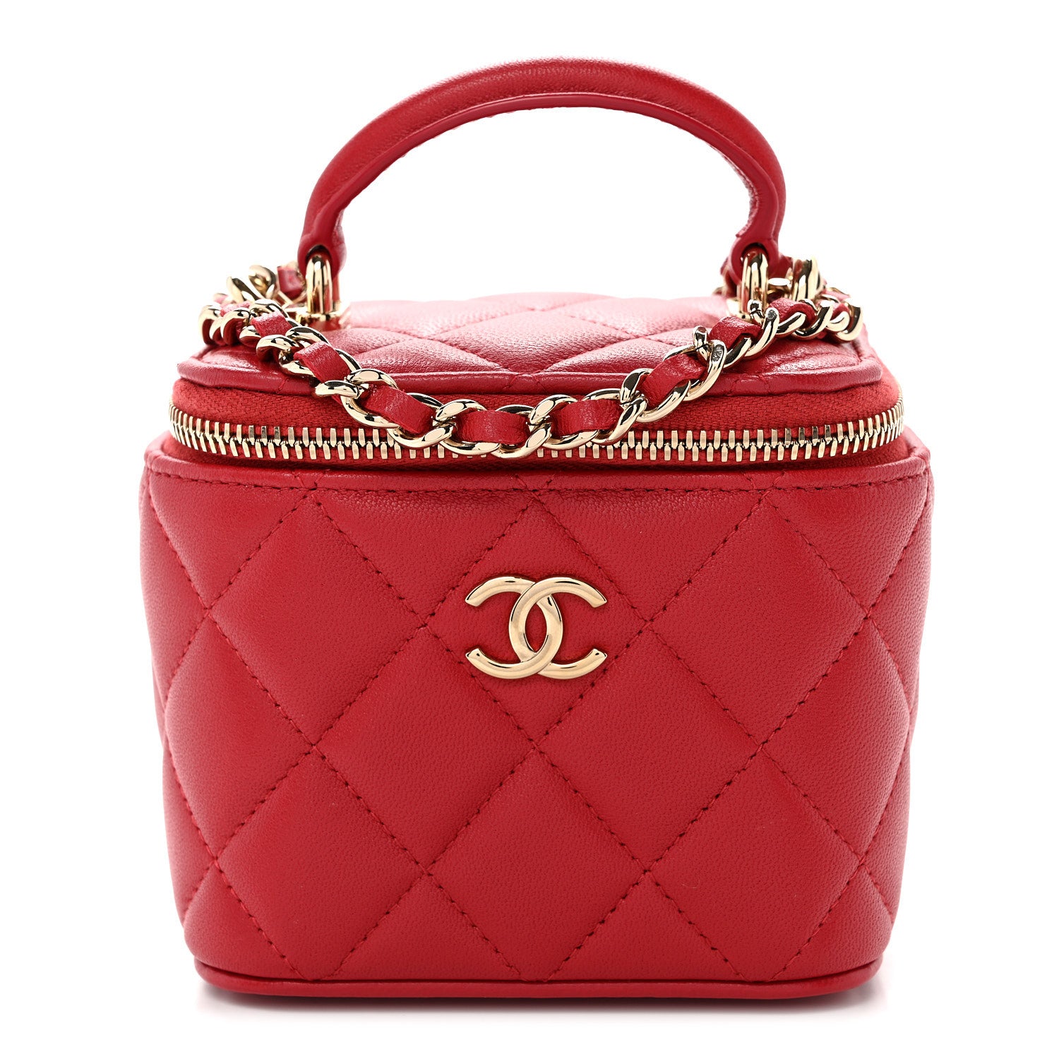 Chanel Lambskin Quilted Mini Top Handle Vanity Case With Chain Red 1 of 11