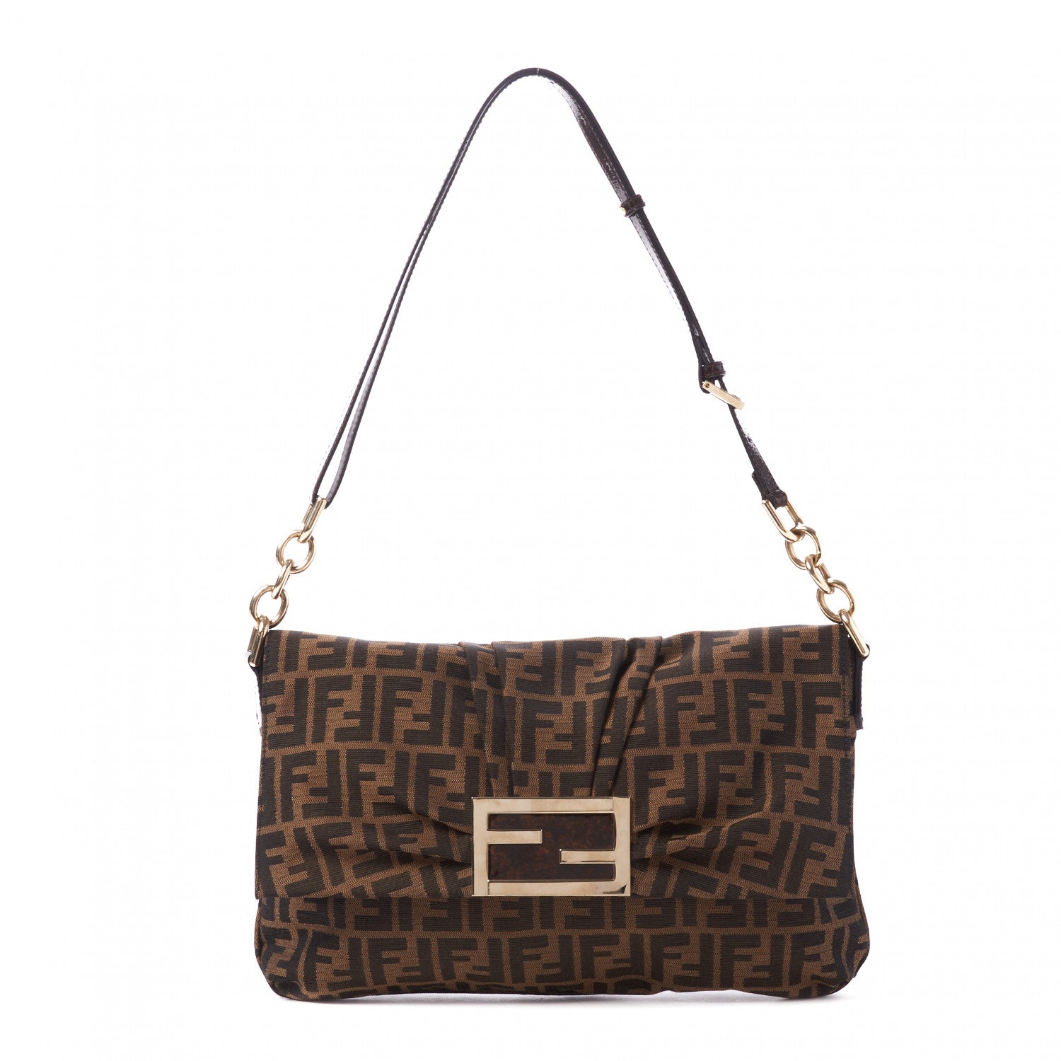 Fendi Zucca Patent Large Mia Shoulder Flap Tobacco 1 of 9