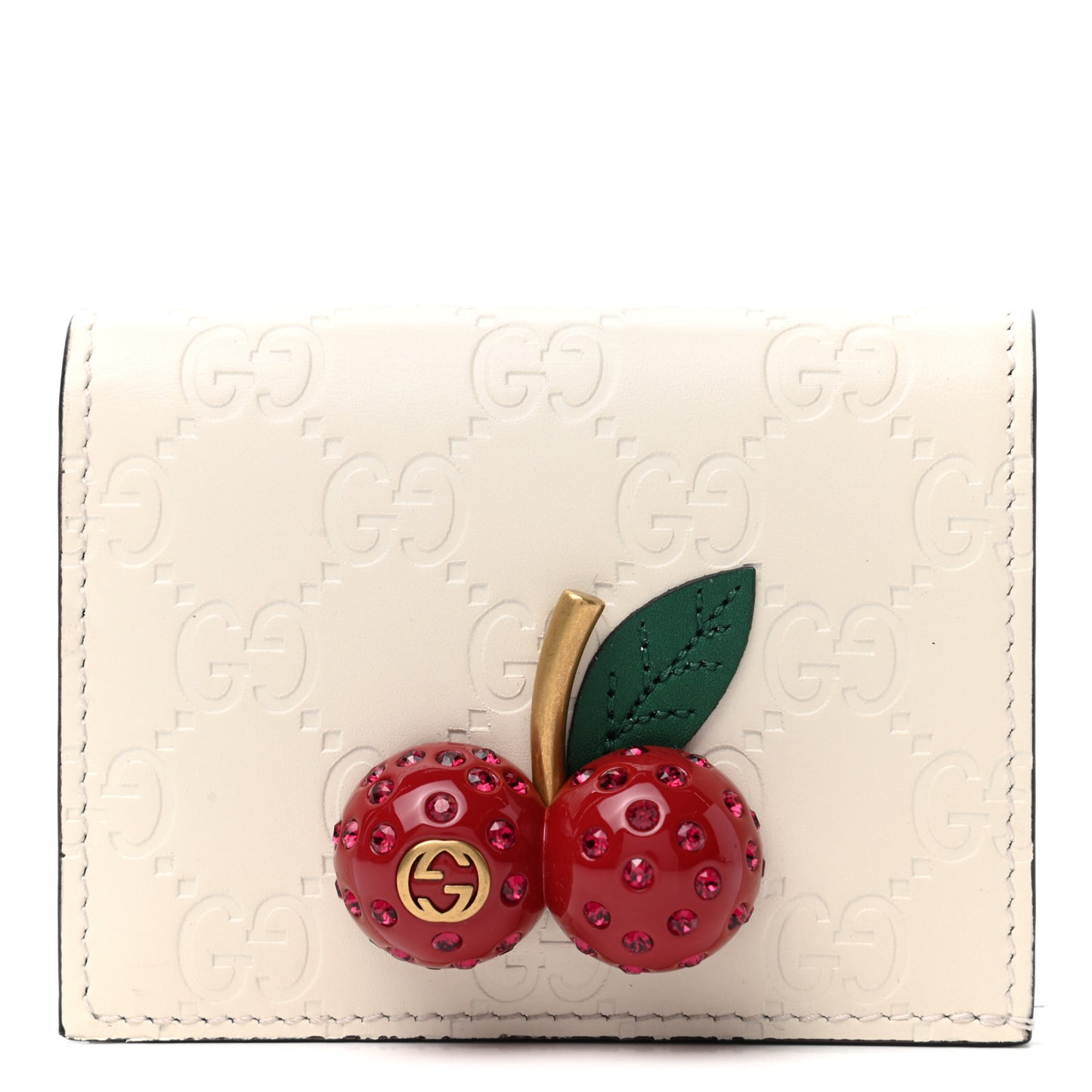Guccissima Cherries Card Case Wallet White