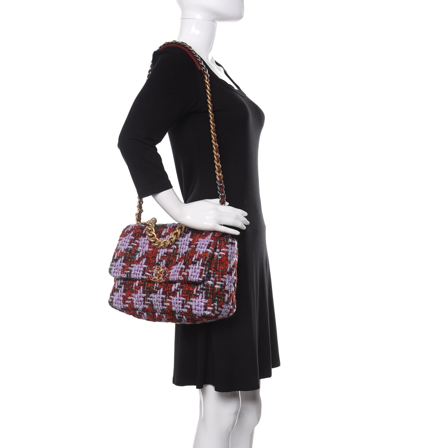 Tweed Quilted Large Chanel 19 Flap Red Purple Green