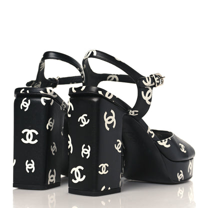 Chanel Printed Lambskin Coco Beach Platform Sandals 40 Black White 4 of 9