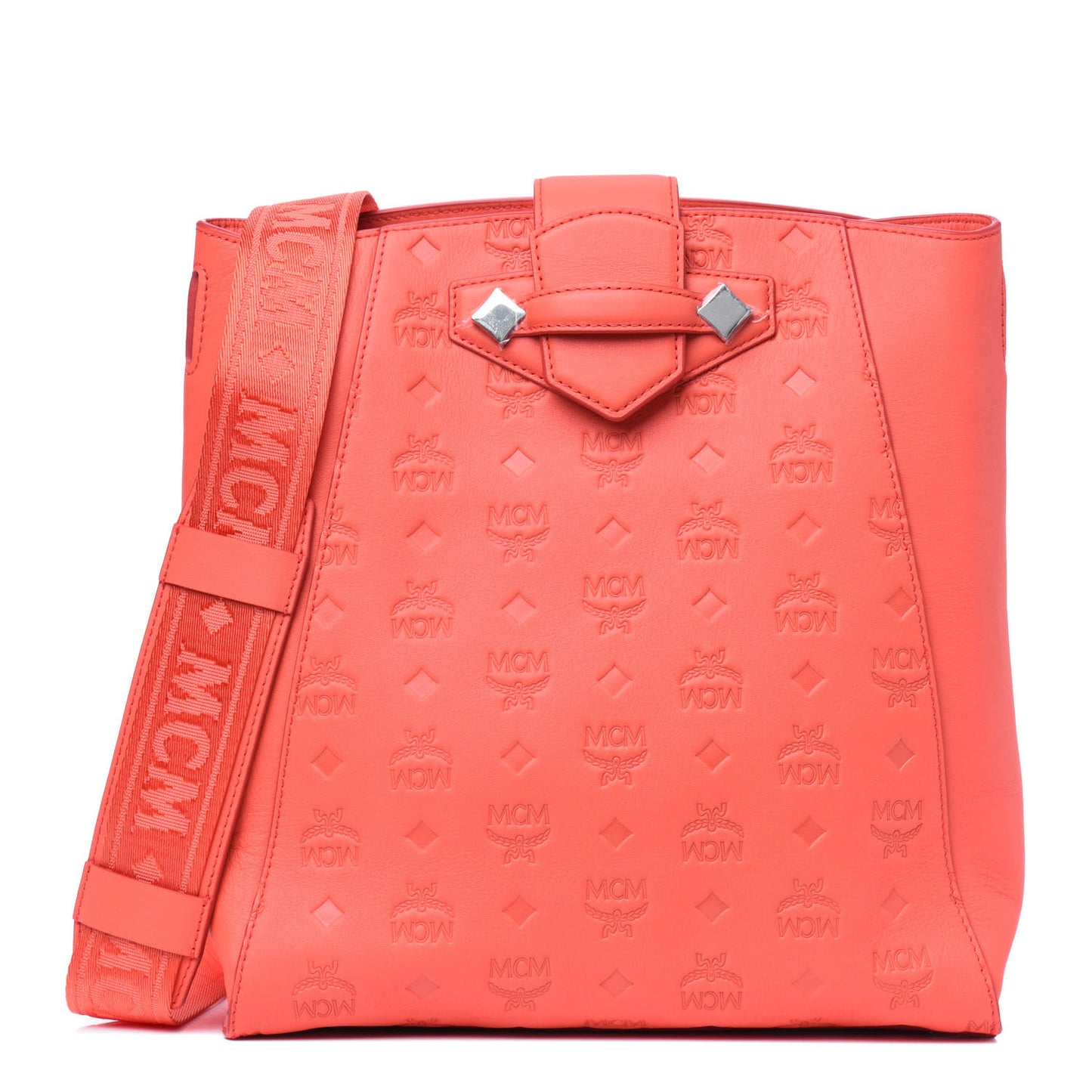 Calfskin Ottomar Monogram Essential Bucket Bag Hot Coral