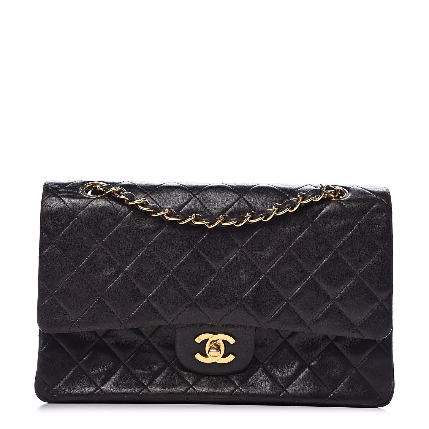 Lambskin Quilted Medium Double Flap Black