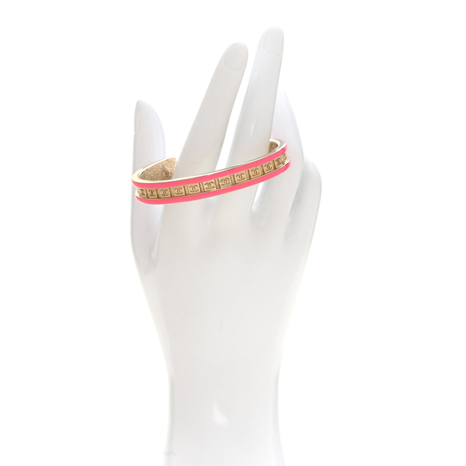 Chanel Resin Metal CC Cuff Bracelet M Gold Pink 2 of 6
