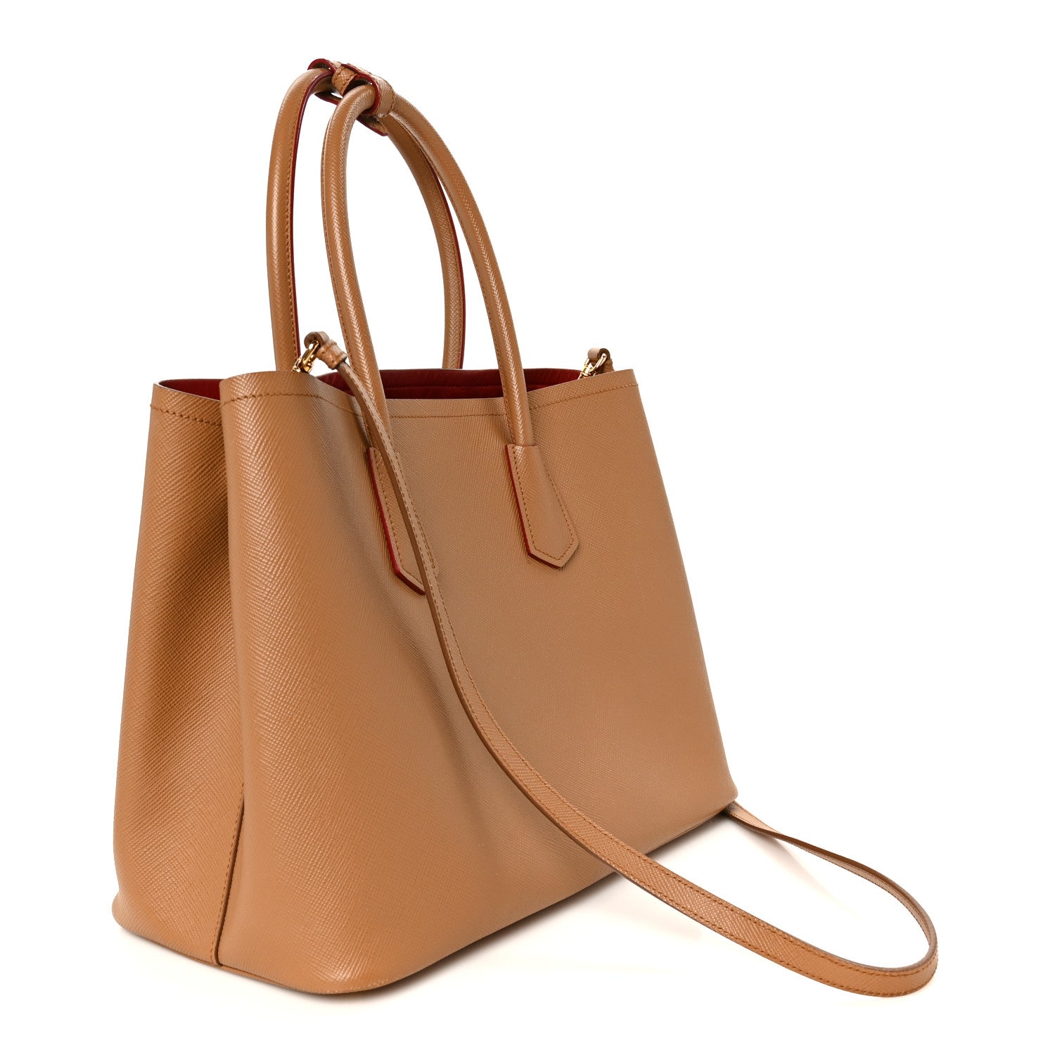 Prada Saffiano Cuir Large Double Bag Caramel Fuoco 3 of 12