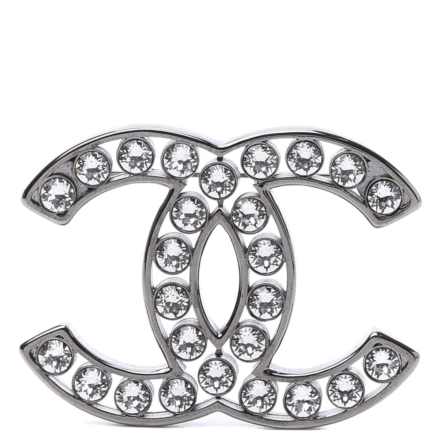 Chanel Crystal CC Brooch Silver 1 of 5