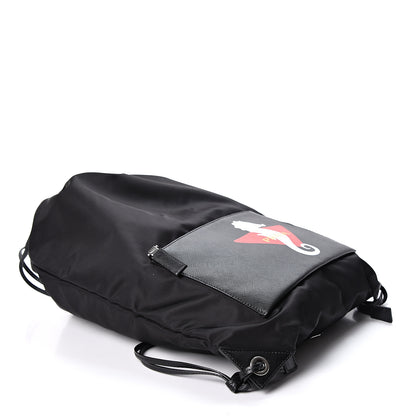 Prada Tessuto Nylon Saffiano Seahorse Drawstring Backpack Black 3 of 9