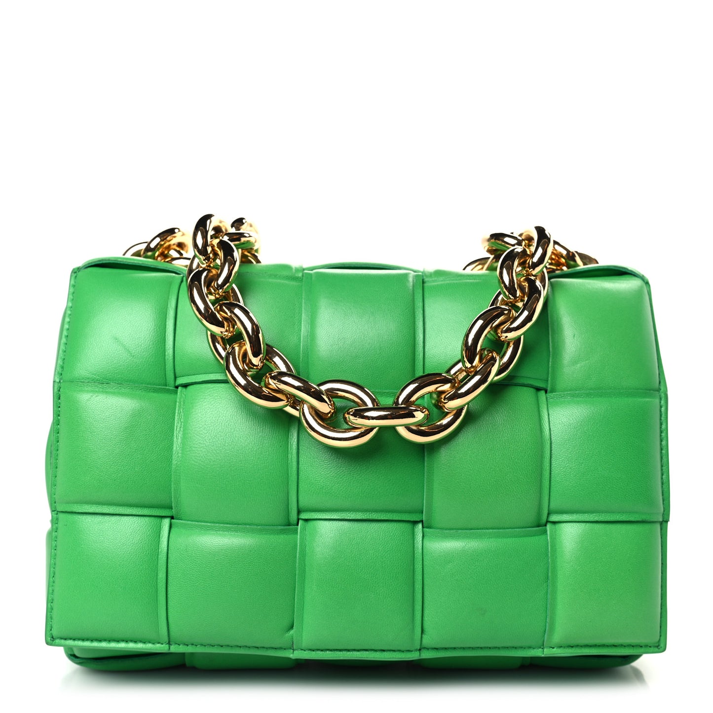 Lambskin Maxi Intreccio Padded Chain Cassette Crossbody Bag Grass