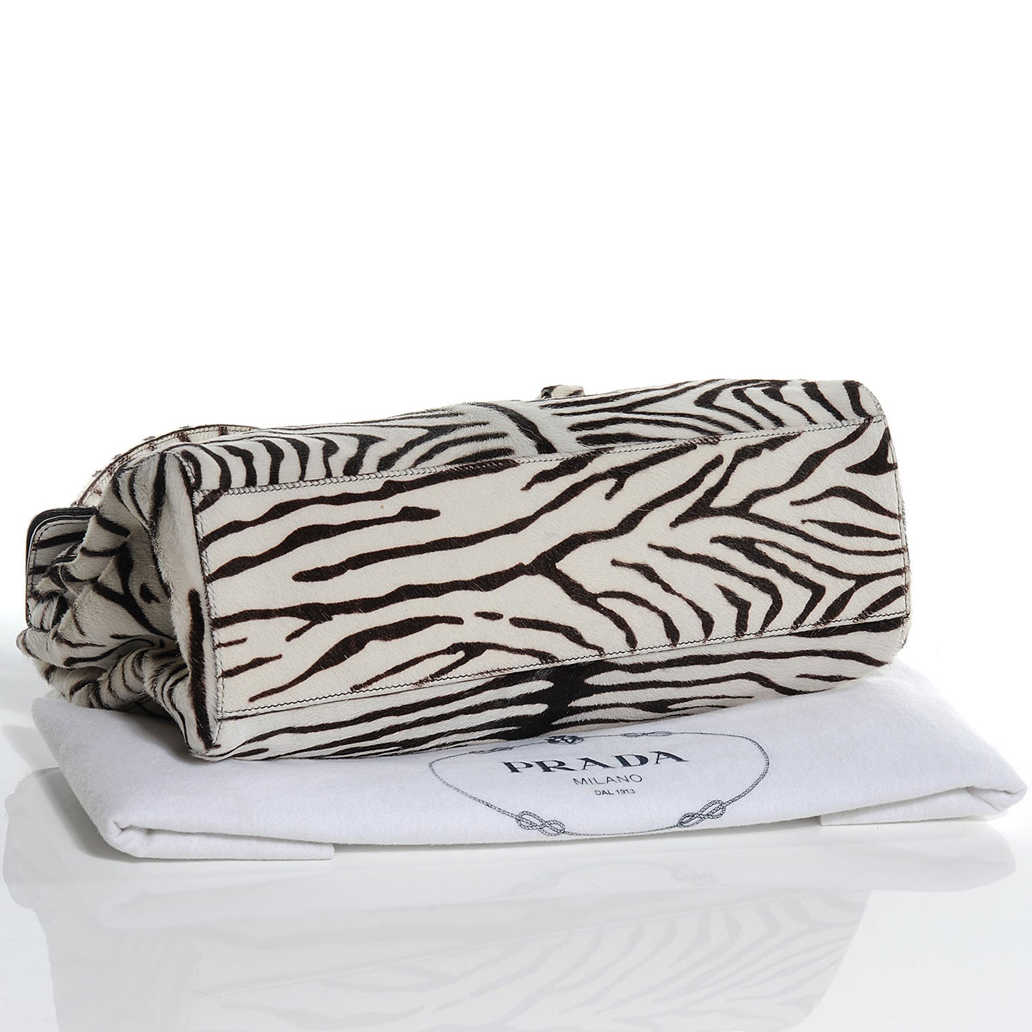 Calf Hair Zebra Print Easy Foldover Pushlock Satchel White Moro