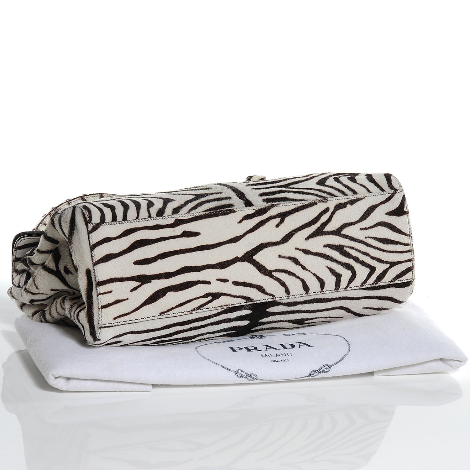 Prada Calf Hair Zebra Print Easy Foldover Pushlock Satchel White Moro 3 of 8