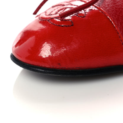 Chanel Goatskin Patent Cap Toe CC Ballerina Flats 37.5 Red 11 of 13